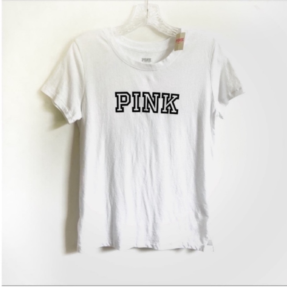 PINK Victoria's Secret Perfect t-shirt white short sleeves black logo crew nec